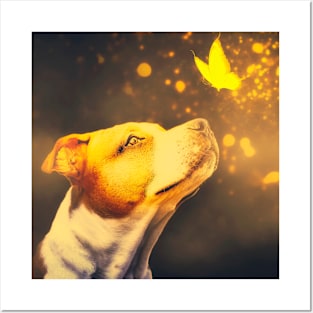 Staffordshire Bull Terrier and butterfly photo manipulation Magic moment Posters and Art